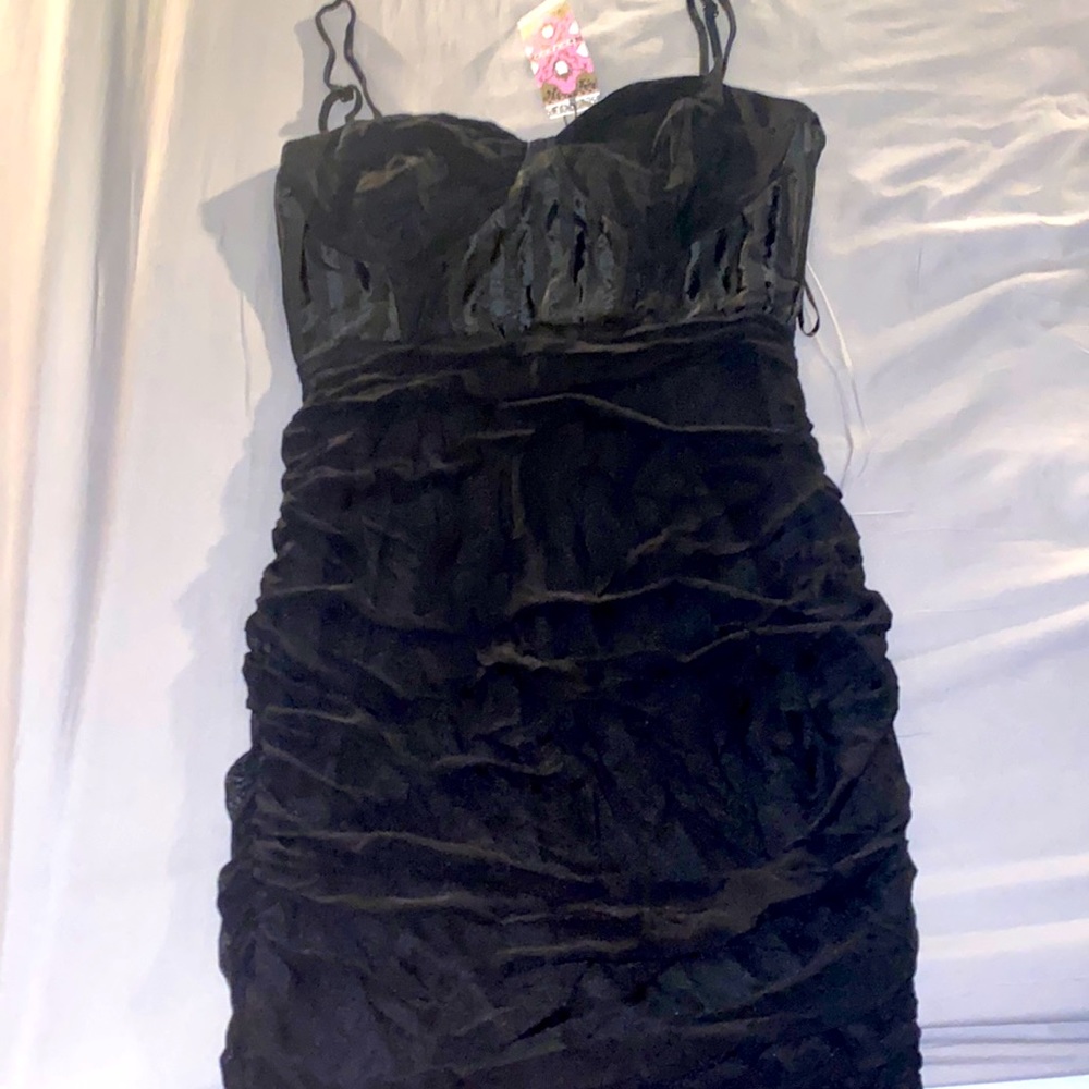 Mesh Ruched Mini Dress Black
